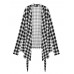 Women Lapel Long Sleeve Swallow Gird Pattern Belt Cardigan