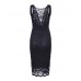 Women Deep V-Necklace Sleeveless Backless Sheath Fitted Pencil Dress