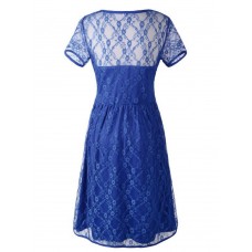 Women Vestido Sexy Lace Short Sleeve Backless Knee Length Party Dress