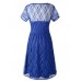 Women Vestido Sexy Lace Short Sleeve Backless Knee Length Party Dress