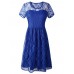 Women Vestido Sexy Lace Short Sleeve Backless Knee Length Party Dress