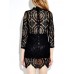 Women Long Sleeve Lace Crochet  Hollow Out Splicing Mini Dress