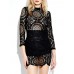 Women Long Sleeve Lace Crochet  Hollow Out Splicing Mini Dress