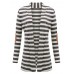 Casual Women Shawl Collar Elbow Patch Striped Open Front Cardigan Long Sleeve