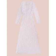 Sexy White Lace Crochet Deep V Women Ball Gown Cocktail Party Maxi Dress