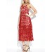 Elegant Strap Lace Crochet Solid V Neck A-Line Party Dress