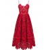 Elegant Strap Lace Crochet Solid V Neck A-Line Party Dress