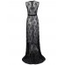 Sexy Lace Sleeveless Maxi Evening Cocktail Dress For Women With Belt