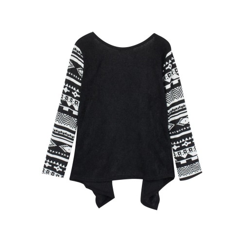 Women Printing Patchwork Long Sleeve Loose Irregular Cardigan