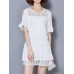 Elegant Women Lace Patchwork Hollow Off Shoulder Chiffon Dress