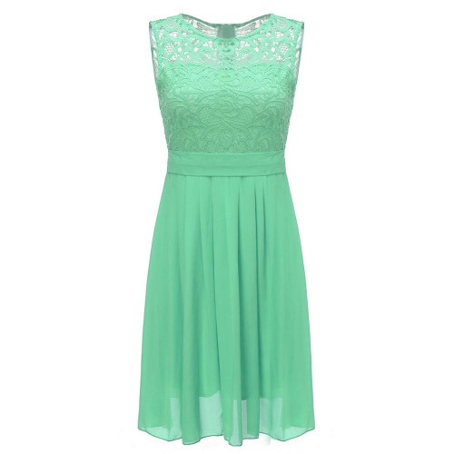 Solid Color Sleeveless Women Lace Chiffon Dresses