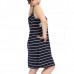 Plus Size Women Sexy Lace Stripe Sleepwear V Neck Spaghetti Strap Nightdress