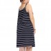 Plus Size Women Sexy Lace Stripe Sleepwear V Neck Spaghetti Strap Nightdress