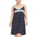 Plus Size Women Sexy Lace Stripe Sleepwear V Neck Spaghetti Strap Nightdress