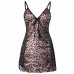 Women Sexy Deep V Leopard Printed Nightdress Side Hollow Mesh Spaghetti Straps Sleepwear