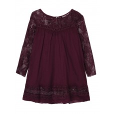 Casual Women Vintage Lace Stitching 3/4 Sleeve Shirt Dress