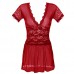 Plus Size Sexy Double V Lace Mesh Sleepwear See-through Temptation Babydoll Nightdress For Woman