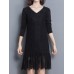 Vintage Lace V-Neck Long Sleeve Thick Velvet Women Dress