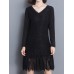 Vintage Lace V-Neck Long Sleeve Thick Velvet Women Dress