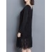 Vintage Lace V-Neck Long Sleeve Thick Velvet Women Dress