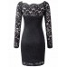 Women Sexy Lace Hollow Out Floral Embroidery Patchwork Bodycon Dress