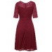 Elegant Women Lace Crochet O-Neck Zipper Short Sleeve Party Dresses