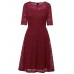 Elegant Women Lace Crochet O-Neck Zipper Short Sleeve Party Dresses