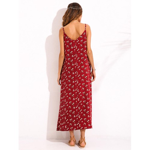 Sexy Women Sleeveless Halter V-Neck Printed Boho Beach Maxi Dresses