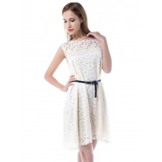 Women Lace Crochet Solid Color Sleeveless Casual MIni Dresses