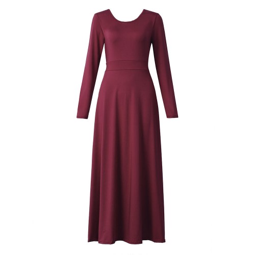 Elegant Women Backless Bowknot Pure Color Long Sleeve Maxi Dresses