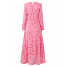 Elegant Women Long Sleeve Lace Crochet Pure Color Maxi Dresses