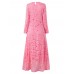 Elegant Women Long Sleeve Lace Crochet Pure Color Maxi Dresses