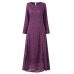 Elegant Women Long Sleeve Lace Crochet Pure Color Maxi Dresses