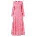 Elegant Women Long Sleeve Lace Crochet Pure Color Maxi Dresses