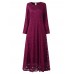 Elegant Women Long Sleeve Lace Crochet Pure Color Maxi Dresses