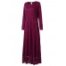 Elegant Women Long Sleeve Lace Crochet Pure Color Maxi Dresses