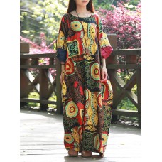 Ethnic Women Random Floral Print Batwing Sleeve Maxi Dresses