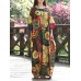 Ethnic Women Random Floral Print Batwing Sleeve Maxi Dresses