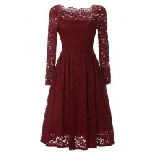 Vintage Lace Off Shoulder Long Sleeve Dress For Women