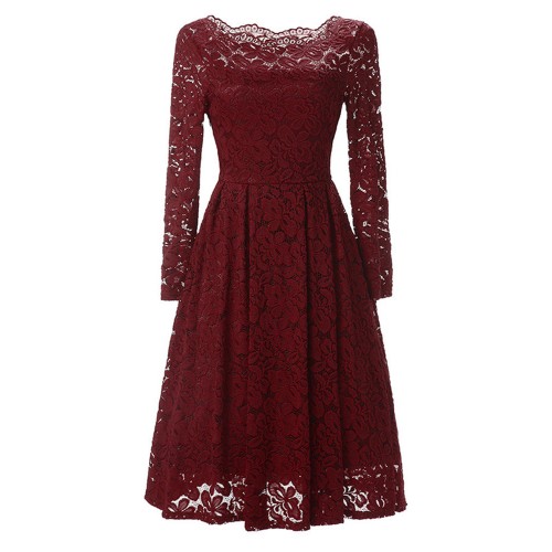 Vintage Lace Off Shoulder Long Sleeve Dress For Women