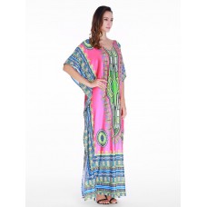 Ethnic Women Printing V-Neck Loose Maxi Dresses