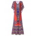 Ethnic Women Printing V-Neck Loose Maxi Dresses