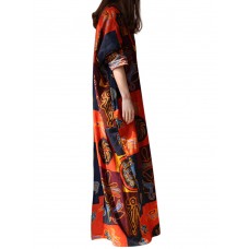 Ethnic Women Random Pattern Printing V-Neck Long Dresses