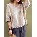 Casual Women Pure Color Pocket 3/4 Sleeve Cotton Tops