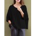 Casual Women Pure Color Pocket 3/4 Sleeve Cotton Tops