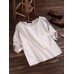 Casual Women Pure Color Pocket 3/4 Sleeve Cotton Tops