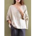 Casual Women Pure Color Pocket 3/4 Sleeve Cotton Tops