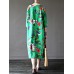 Retro Women Floral Printed 3/4 Sleeve Loose Maxi Dresses With Pocket