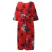 Retro Women Floral Printed 3/4 Sleeve Loose Maxi Dresses With Pocket