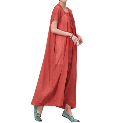 Women Short Sleeve Loose Pure Color Long Maxi Cardigans